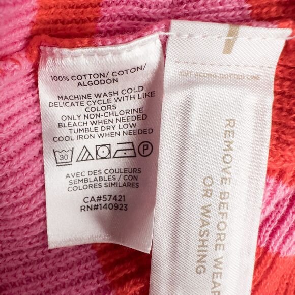 LOFT Stripe Textured Split Neck Sweater Womens Medium Pink Burst Cotton Preppy - Picture 16 of 16